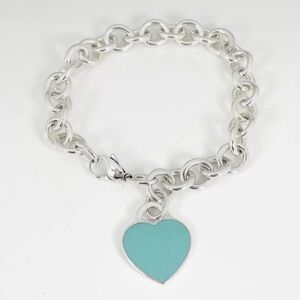 Tiffany & Co Blue Enamel Heart and Lock charm bracelet